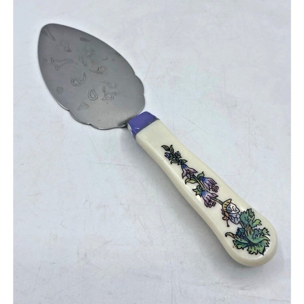 Vintage Pie Cake Knife Etched Design Blade Floral Print Handle Cottagecore 6.5 "